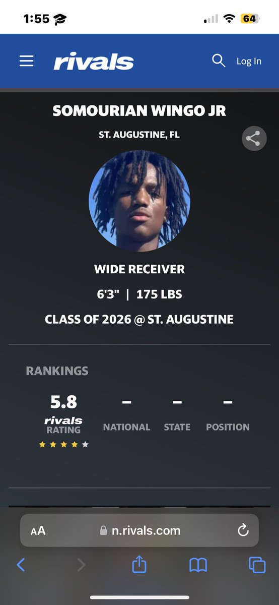 THANKYOUGOD!🙏🏽 Blessed To Be Ranked A 4⭐️ Receiver!💯 #AGTG #onlyup <a href="/Rivals/">Rivals</a> <a href="/SWiltfong_/">Steve Wiltfong</a> <a href="/BJKGator2325/">Brandon James</a> <a href="/SAHSJackets/">SAHS Jacket Football</a> <a href="/RecruitSAHS/">#RecruitSAHS</a> <a href="/larryblustein/">Blustein Recruiting</a> <a href="/RecruitingBh/">BH Recruiting Assistance</a> @RivalsFriedman