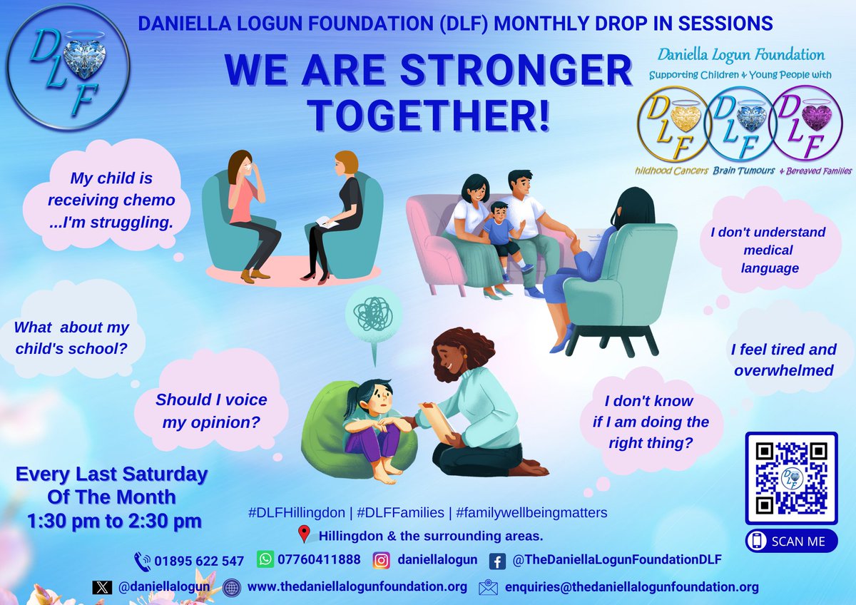 Are you the parent, carer, family, friend or sibling of a CYP with a brain tumour/cancer?

We want to meet you.  Sat, 27th April 2024.  1:30pm to 2:30pm.  St Matthew's Church UB7 7QH.  Free Parking in the Vicarage

thedaniellalogunfoundation.org/drop-in-sessio…

#DanniesLegacy #familywellbeingmatters