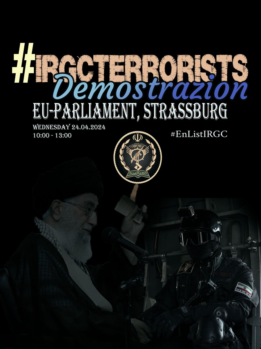 Your voice matters!📢
Join us in solidarity with the brave women of Iran, Against the world's largest terrorist organization and supporter.
Stand up against terrorism by supporting the #EnlistIRGC campaign.
Let's urge the EU to take action and proscribe IRGC.  ⏲️Wednesday, April…