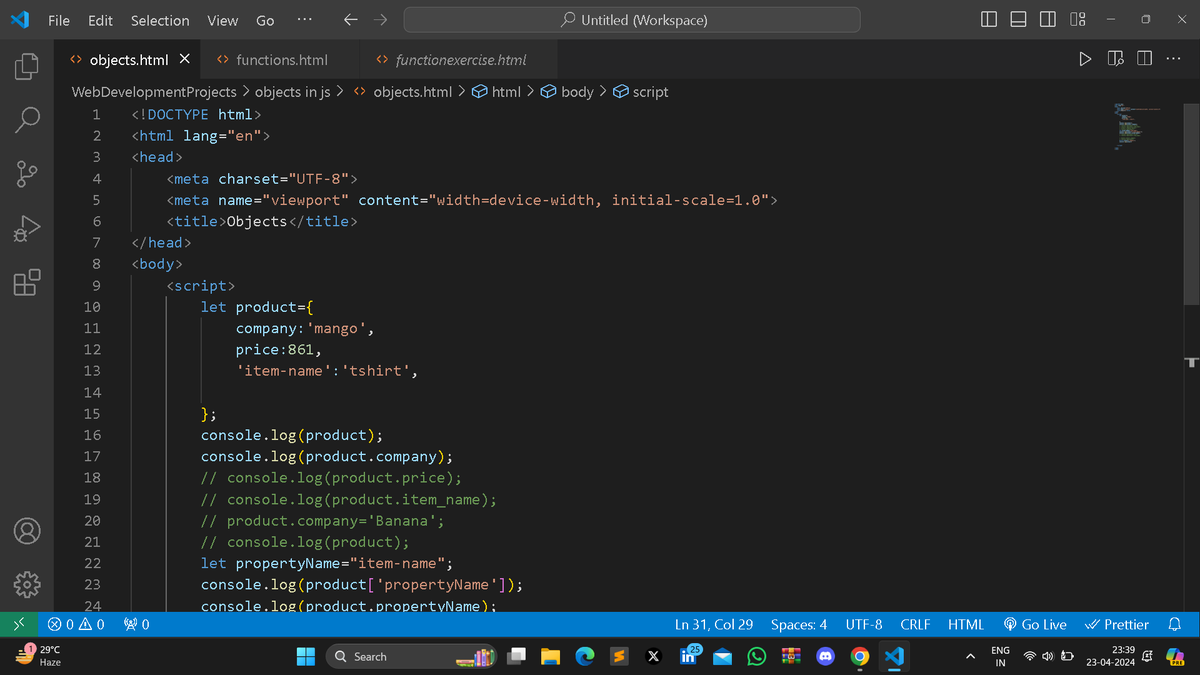 AaryanRaj191650's tweet photo. Day 25/100....
Hello developers 😀 today i completed learning about objects in javascript and their uses....
#100daysofcodechallenge #javascriptt #learninpublic #webdevelopment https://t.co/c13gXnoVsg