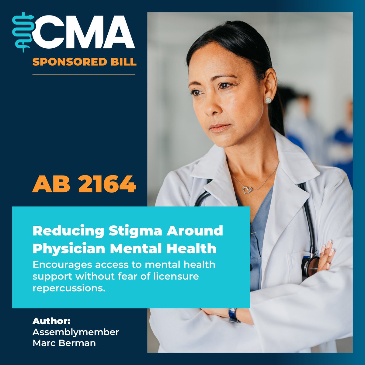 Thank you #CALeg for passing this important bill by @AsmMarcBerman. #AB2164 encourages physicians to seek access to mental health support by removing intrusive questions during the licensure/renewal process.