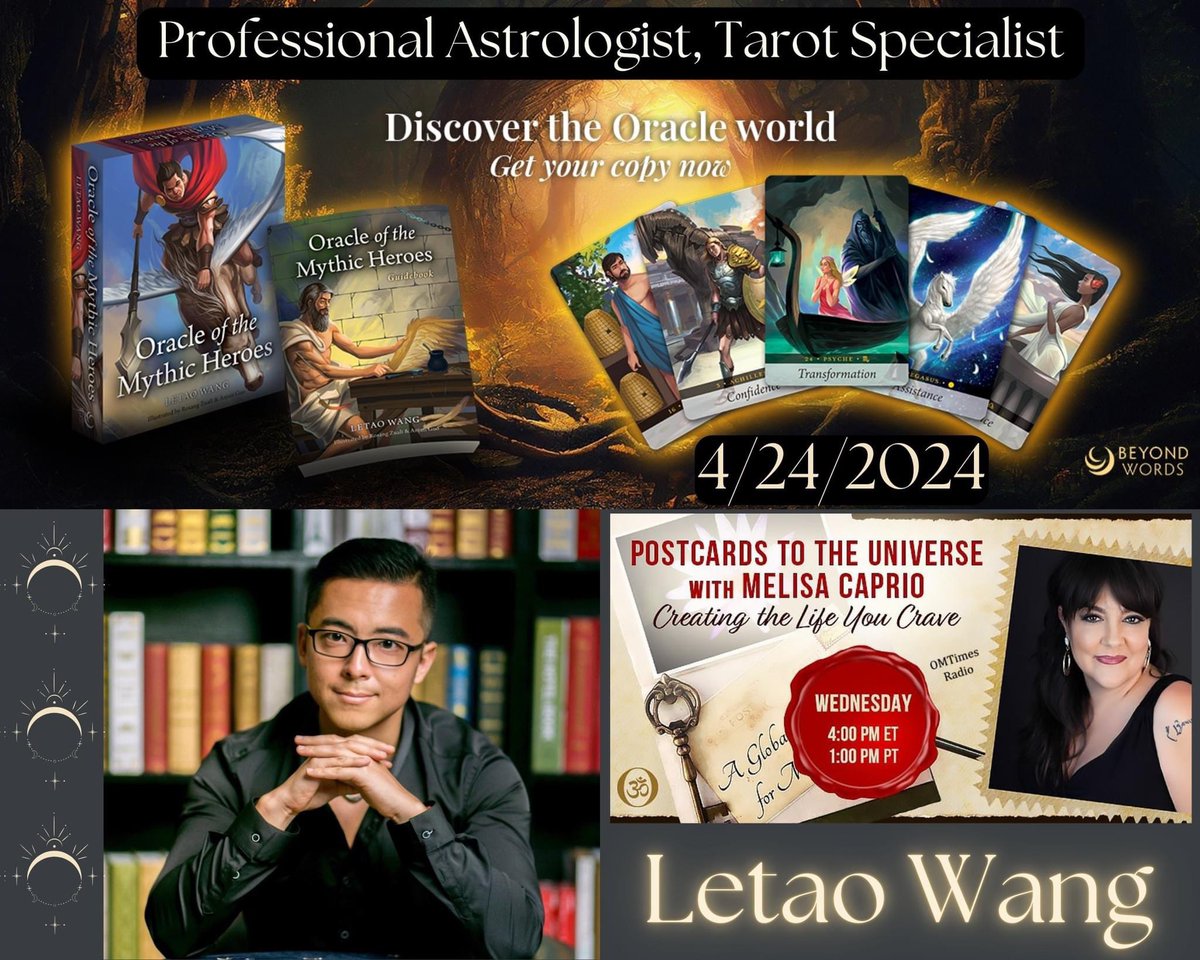 💖 4/24/24 -On OMTimes Radio @ 4PM ET.   

🕊Letao Wang author of #Oracle of Mythic Heroes is a professional #astrologist, #tarot specialist, & the founder & spiritual counselor of the Healing Kingdom 👑

🎙Join us!🎧
 
omtimes.com

#OmTimesRadio #radiohost
 #podcast