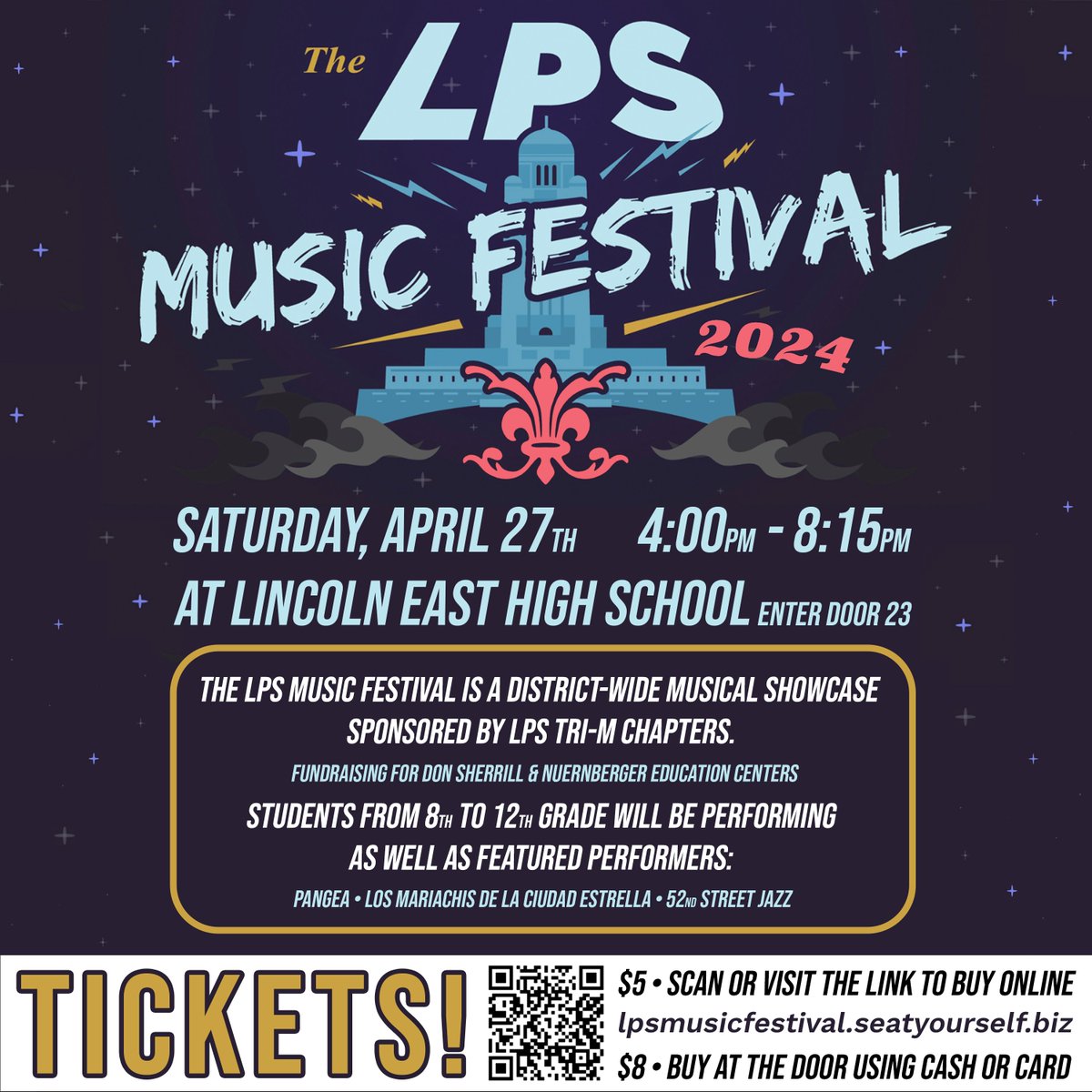 The 6th annual LPS Music Festival is this Saturday, April 27, from 4:00-8:15 p.m. at Lincoln East High School! There's still time to get tickets, just scan the QR code below or head to lpsmusicfestival.seatyourself.biz