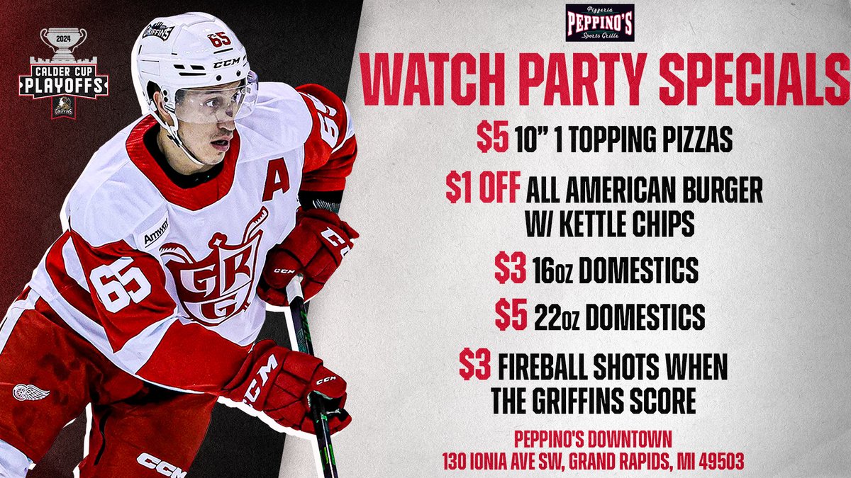 Game 1 of the Central Division Semifinals begins this Saturday, April 27th in Rockford. Head to Peppino's downtown to watch the game and enjoy some great food and drink specials! #GoGRG