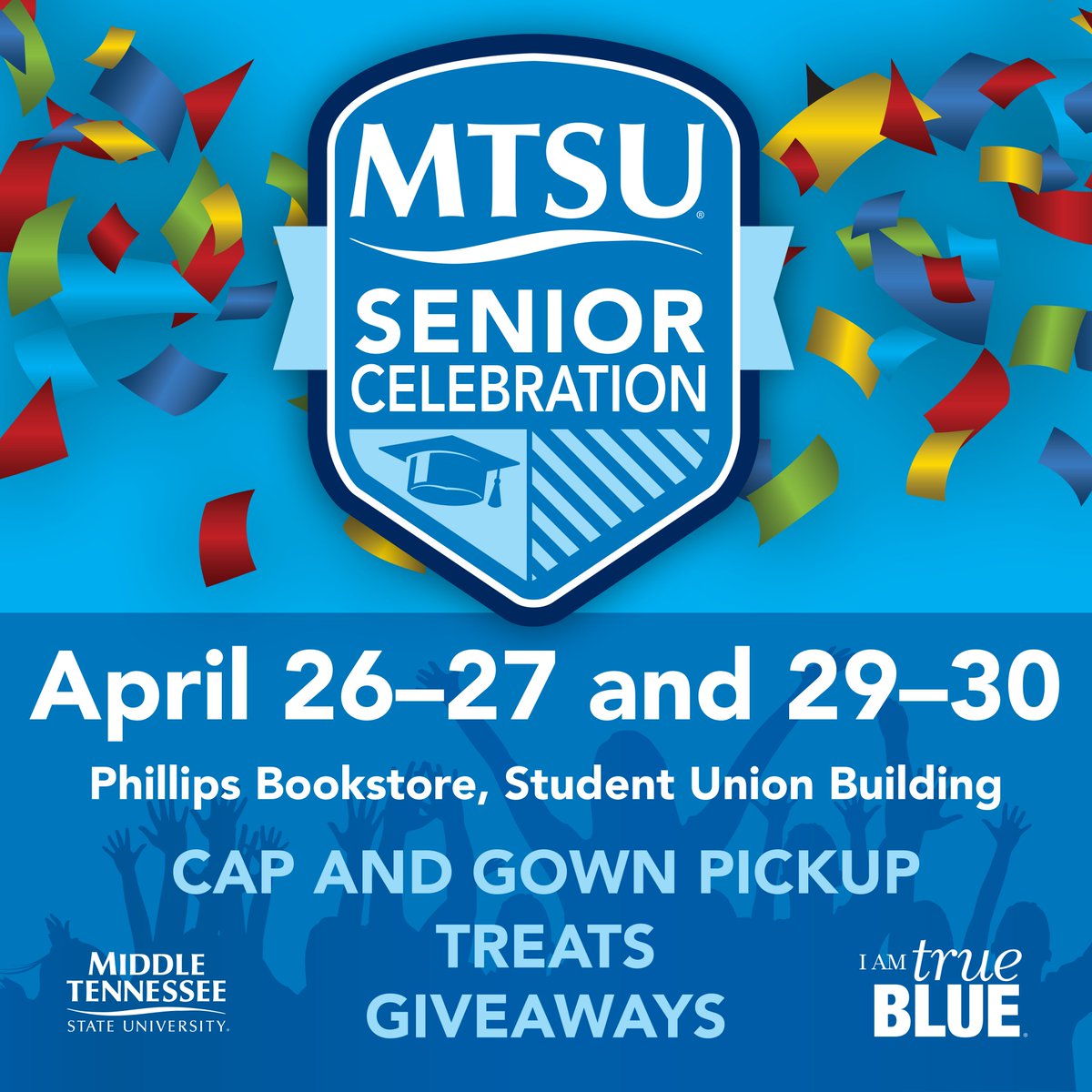🎓💙Coming this Friday: We're getting ready for the @MTSU Senior Celebration! Spring 2024 grads are invited to register for a free alumni t-shirt at mtalumni.com/Spring2024Alum…