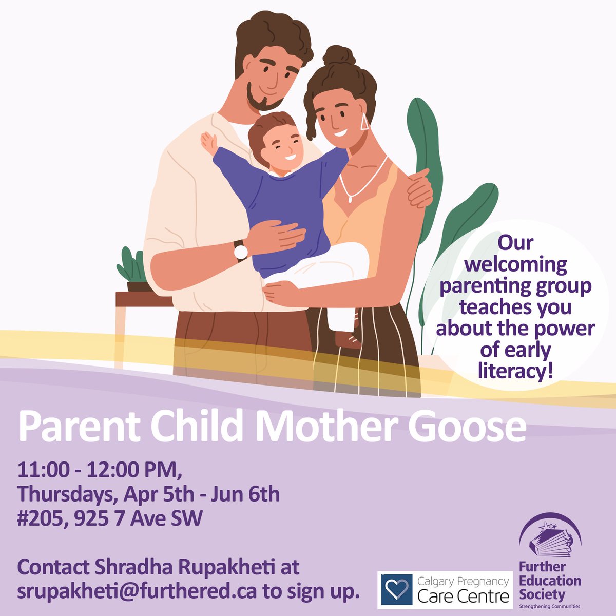 Join us Thursdays at the @pregcare for a FREE PCMG program! Learn alongside other parents and discover the power of early literacy!  

#yyc #calgary #parentingprogram #parentinggroup #familylearning #reading #singalong #storytime #parents #babies #toddlers