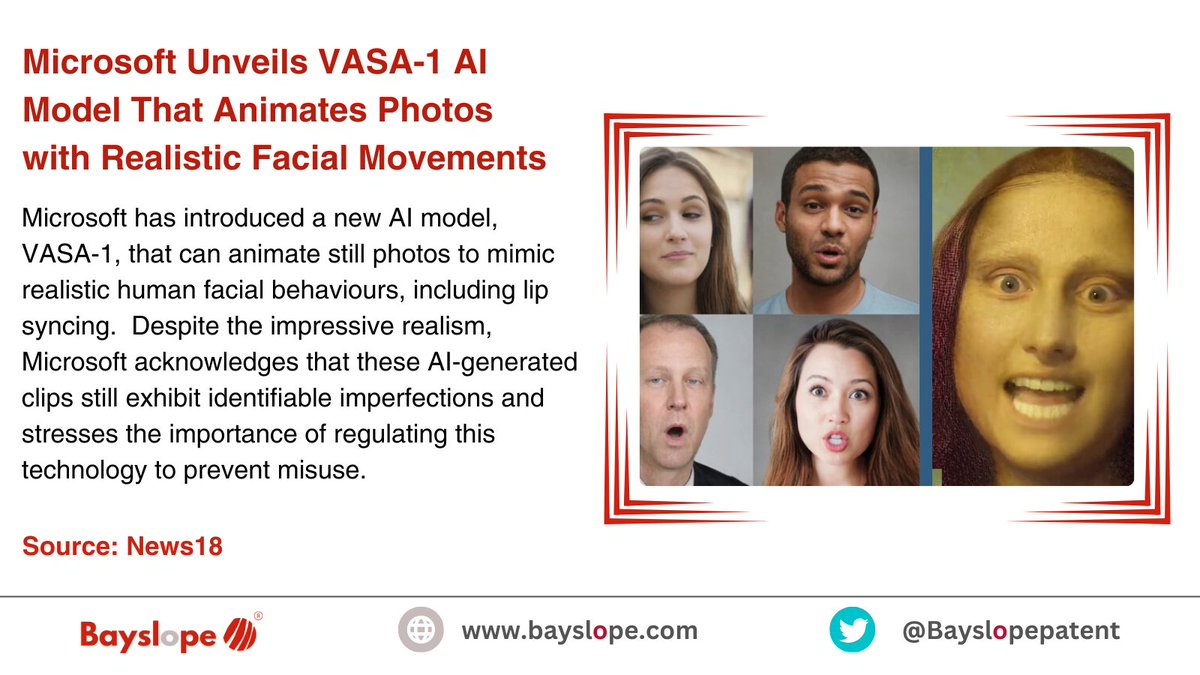 Microsoft's VASA-1 AI brings photos to life with realistic facial movements! 

#Microsoft #VASA1 #AI #facialanimation #lipSyncing #technology #innovation #facialrecognition #regulation #ethicalAI #digitalart #machinelearning