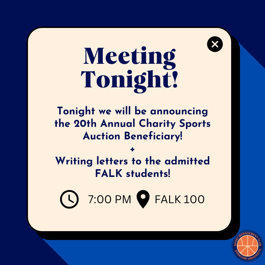 Last meeting of the semester! Tonight we will be announcing the beneficiary for the auction and writing letters to admitted Falk students. This is super important in promoting our club and the auction! Falk 100 @ 7 PM.