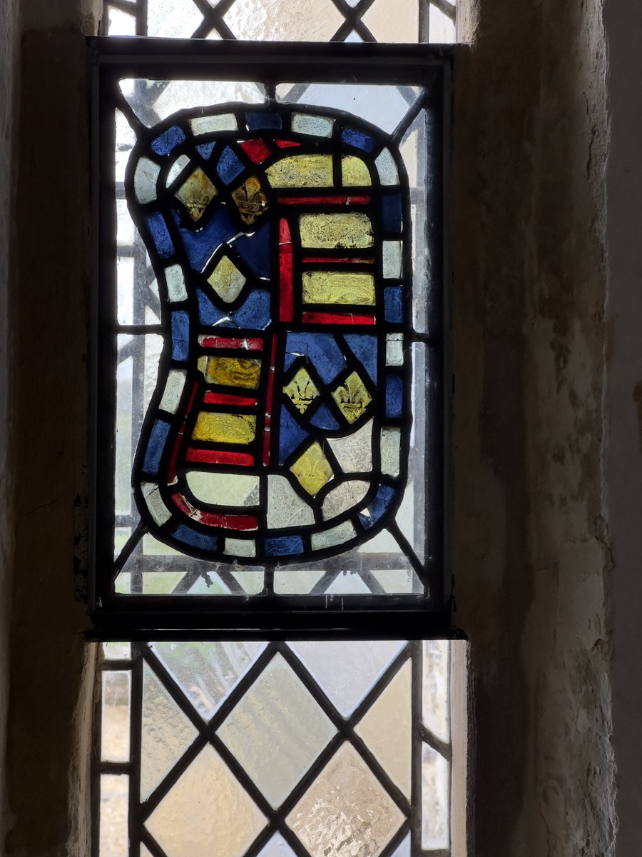 Thought to be the arms of Cardinal Beaufort Bishop of Winchester d.1447 at Soberton, Hants.  Only medieval glass in the church.