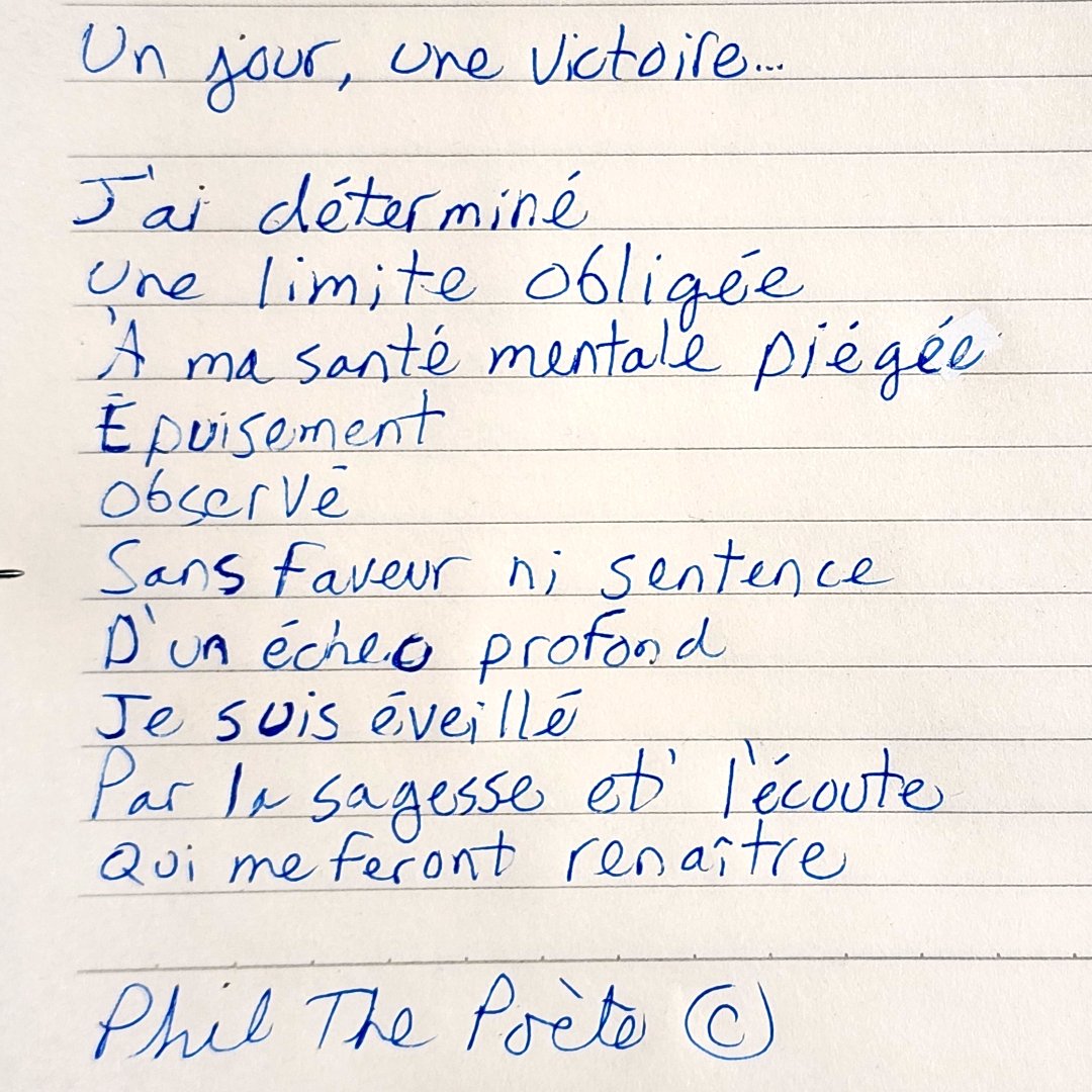 Je partage avec vous mon futur poème 
en version manuscrit en exclusivité...
 
Titre : Un jour, une victoire...

Phil The Poète ©

 #philthepoete 

#poemedujour

#ecriture  #poeme #poesie   #poesiefrancais #poésie  #Ecriturenumérique #webpoesie