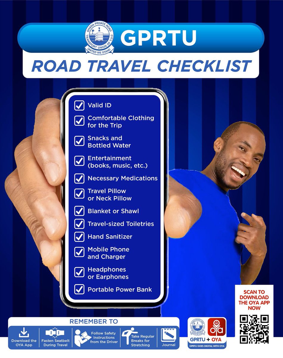 'Ever forget something important on your checklist? 📝 Don't worry, we've all been there! With the GPRTU checklist, you can kiss those 'oops' moments goodbye. Stay organized, stay on track, and never miss a beat! ✅ #GPRTUgoesdigitalwithOYA #GPRTU #travel #Ghana #roadtravel