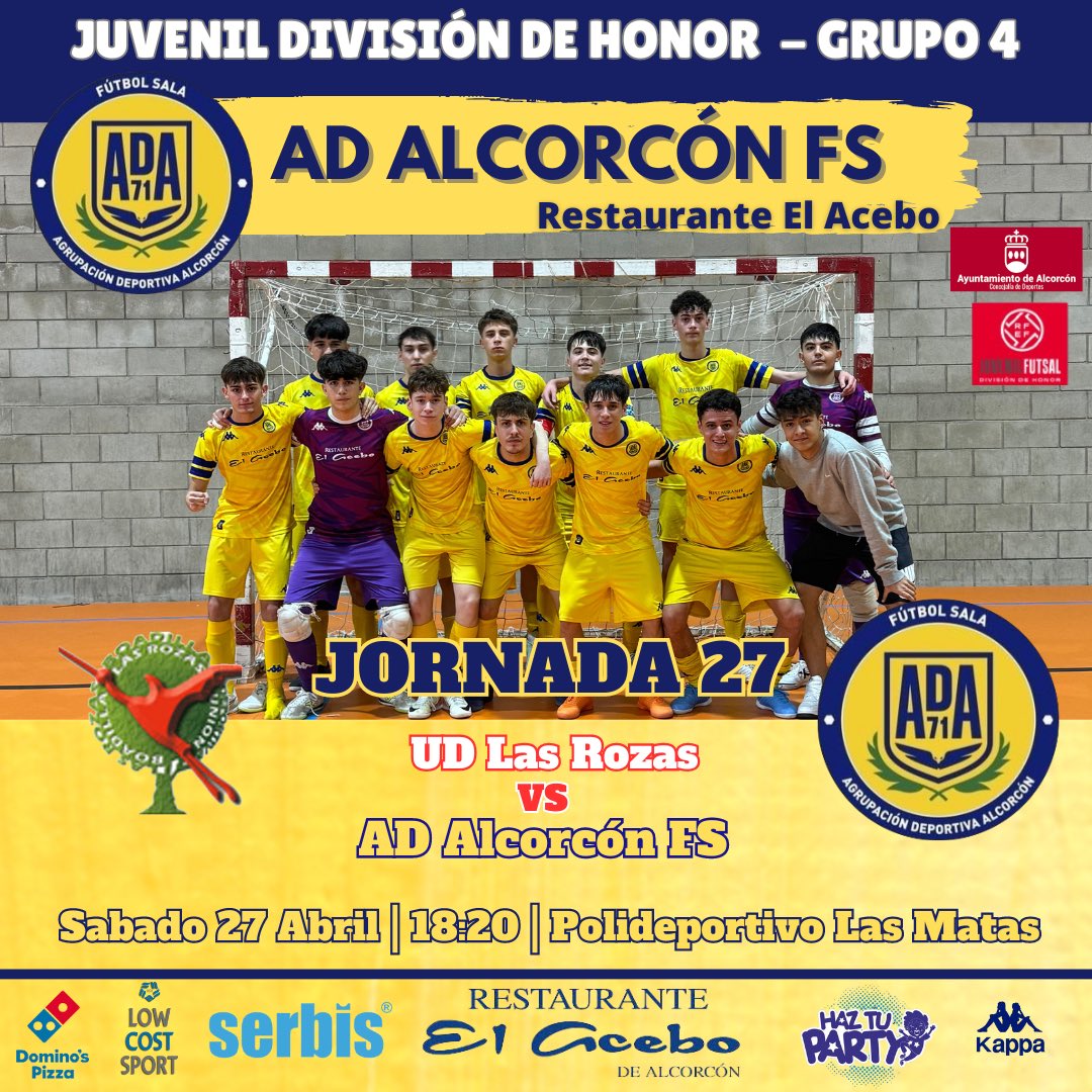 | JUVENIL DIVISIÓN DE HONOR |

Salida complicada a la pista del líder para los chicos de @Luisete21 que intentarán salir de la mala dinámica 

🆚 @UDRB 
📅 Sábado 27 abril
⌚️ 18:20
🏟️ Polideportivo Las Matas

#123Alcorcón 
#ConelCorazónenlaPista💛 
#Sentimiento_Alfarero