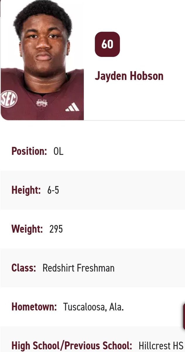 FarrellPortal (@farrellportal) on Twitter photo Mississippi State OL Jayden Hobson entered the transfer portal; he redshirted during his 2023 true freshman season <a href="/Big55live/">Jayden “JayHob” Hobson</a> Mississippi State OL Jayden Hobson entered the transfer portal; he redshirted during his 2023 true freshman season <a href="/Big55live/">Jayden “JayHob” Hobson</a>