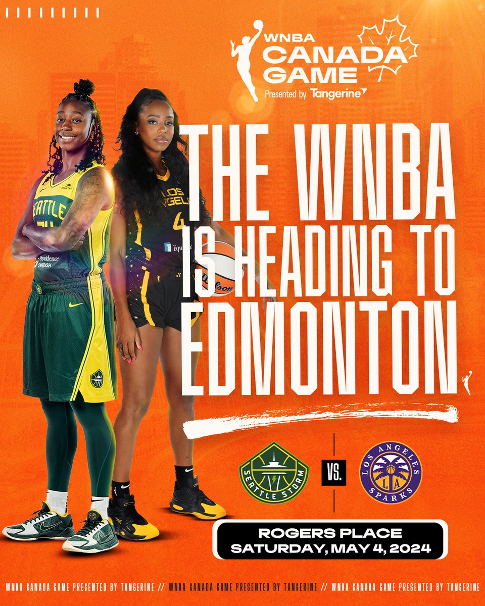 🏀Don't miss the @WNBA Canada Game Presented by Tangerine in Edmonton! Score tickets starting at just $20 for an incredible family outing. 🙌 

See you Saturday, May 4th, at @RogersPlace to witness history as the best in the game take centre court! bit.ly/3xsLWbP