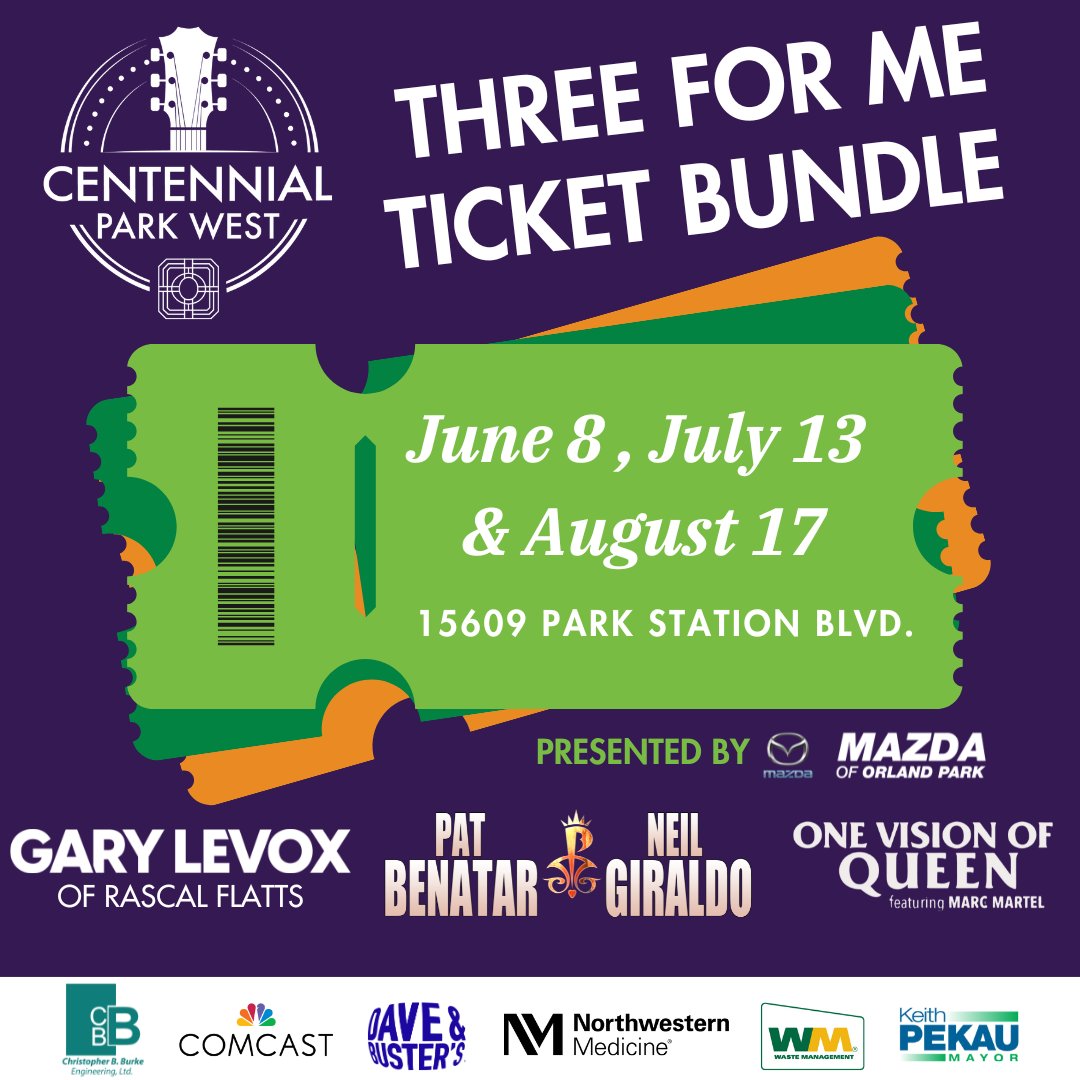 Not one, not two but THREE! Purchase the 'Three for Me' ticket bundle and join us at all the Centennial Park West concerts this summer! Visit orlandpark.org/cpwconcerts to purchases yours today!