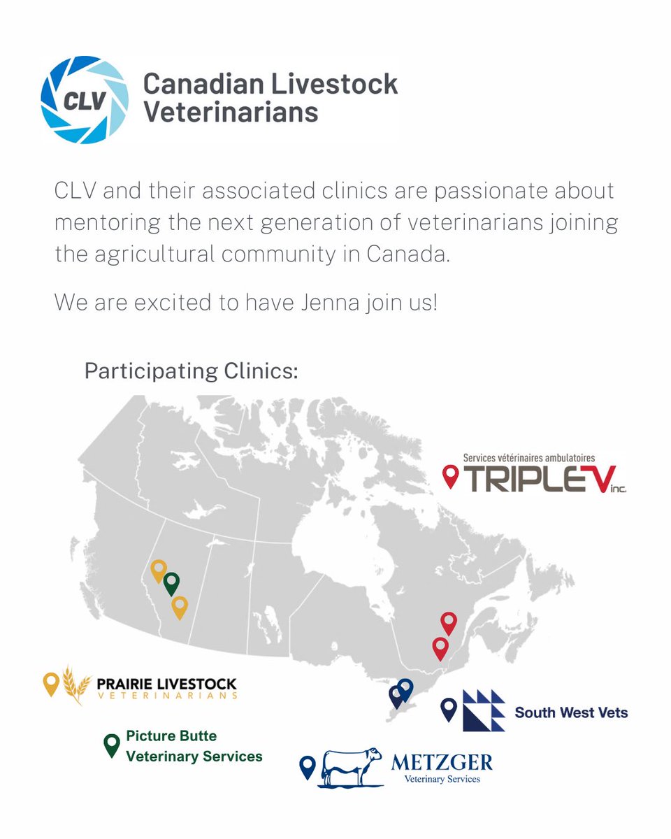 We're happy to have Jenna Rutherford joining us as the Canadian Livestock Veterinarians summer student this year!

Jenna will be dividing her time between multiple clinics throughout CLV, gaining experience with various species and veterinary medicine in provinces across Canada.