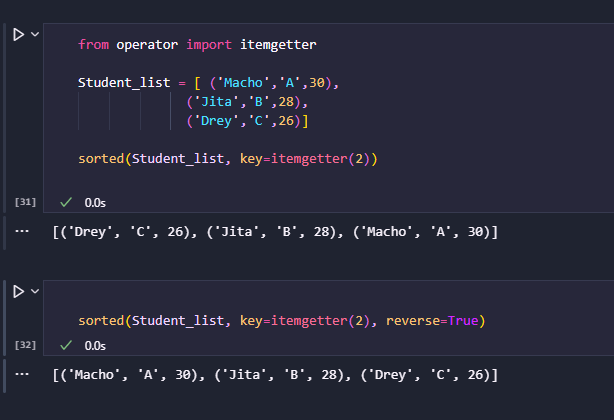jay_jesusx's tweet photo. Sorting a tuple list is easier and faster cos the operator module has #itemgetter() function and also it accepts a reverse parameter with a boolean value (TRUE / FALSE) 💻🦾 #easy
#Python #DataScientist #coding https://t.co/7jl6M1r1H3