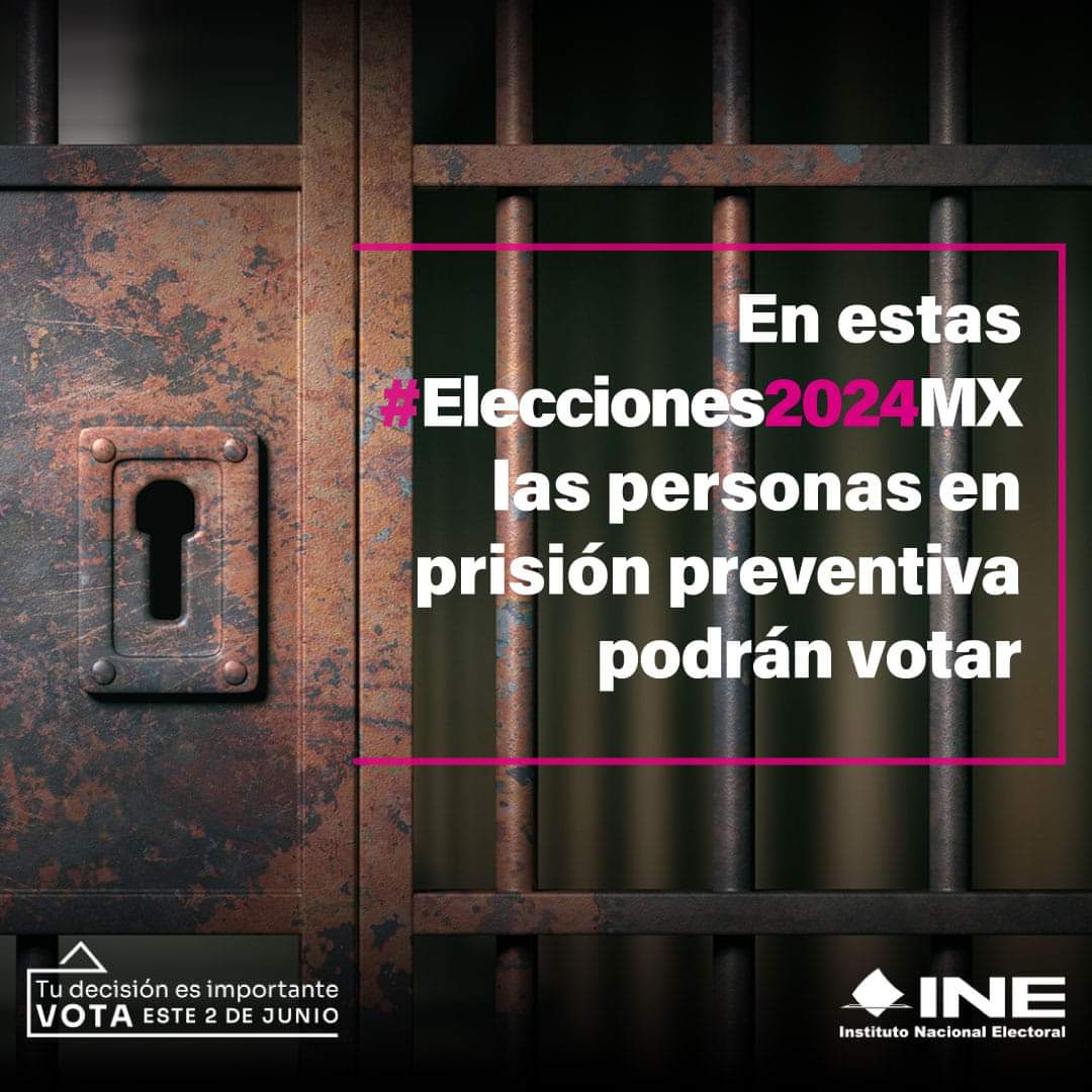 Las personas en #PrisiónPreventiva también podrán ejercer su derecho al voto en estas #Elecciones2024MX️️ Consulta más información en: ine.mx #Vota2Junio 
#ContamosTodasContamosTodos