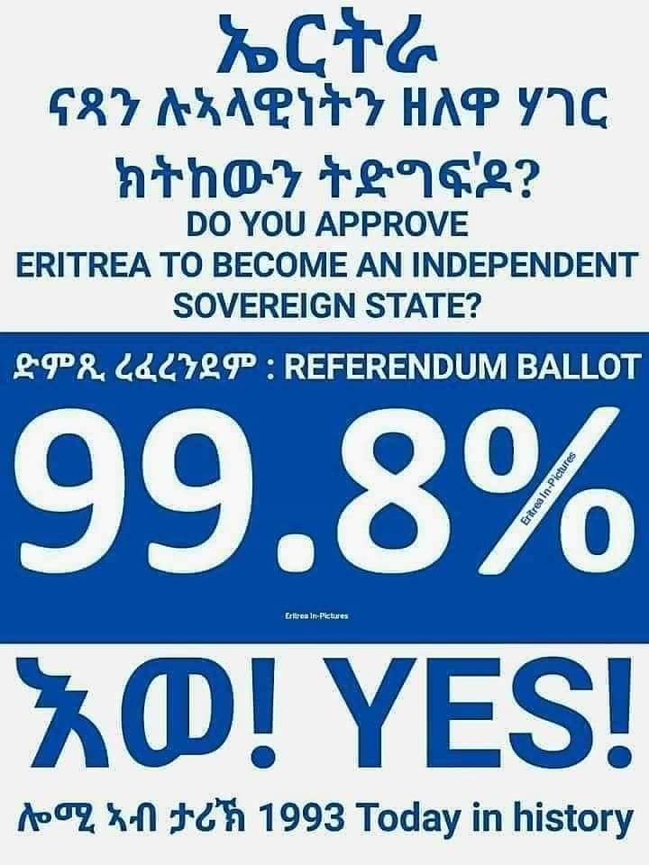 31 years ago Press Conference in Asmara on April 25, 1993 announcement of Eritrean Referendum, 99.805% voted YES! 
#Eritrea4Life🇪🇷
#PFDJ
#HGDF 
#EritreaPrevails