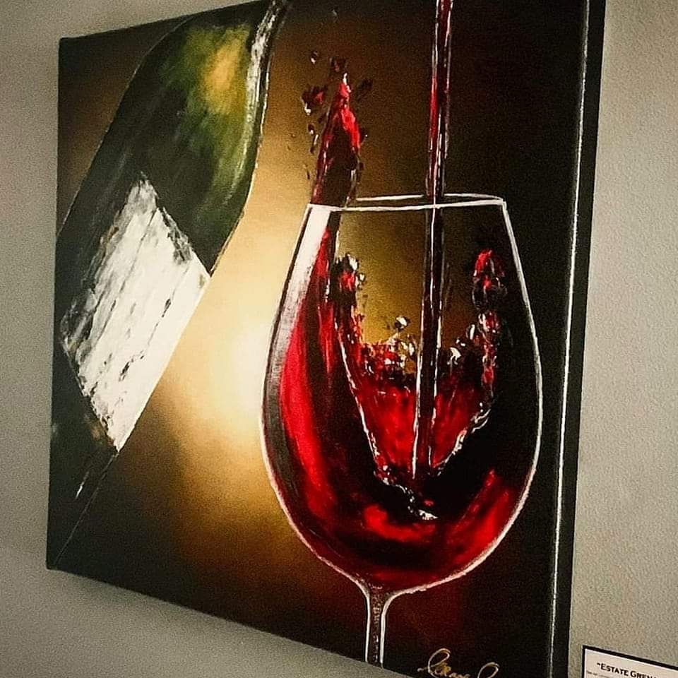 My #wine #art 'Estate Grenache' at Pine Lake Cellars in #Seattle (find this #wineart in many sizes leannelainefineart.com) #wineartist #winetasting