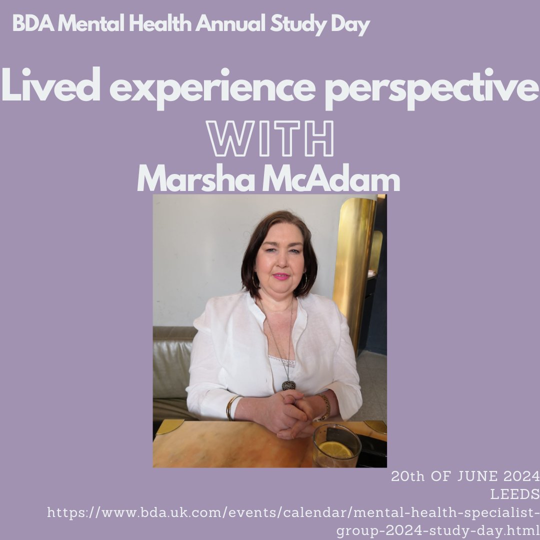 Speaker announcement📢 Our next speaker is Marsha McAdam, an ambassador and peer consultant at the centre for mental health. This session will cover a lived experience insight into how living with a mental health condition affects diet and weight and how dietitians can support.