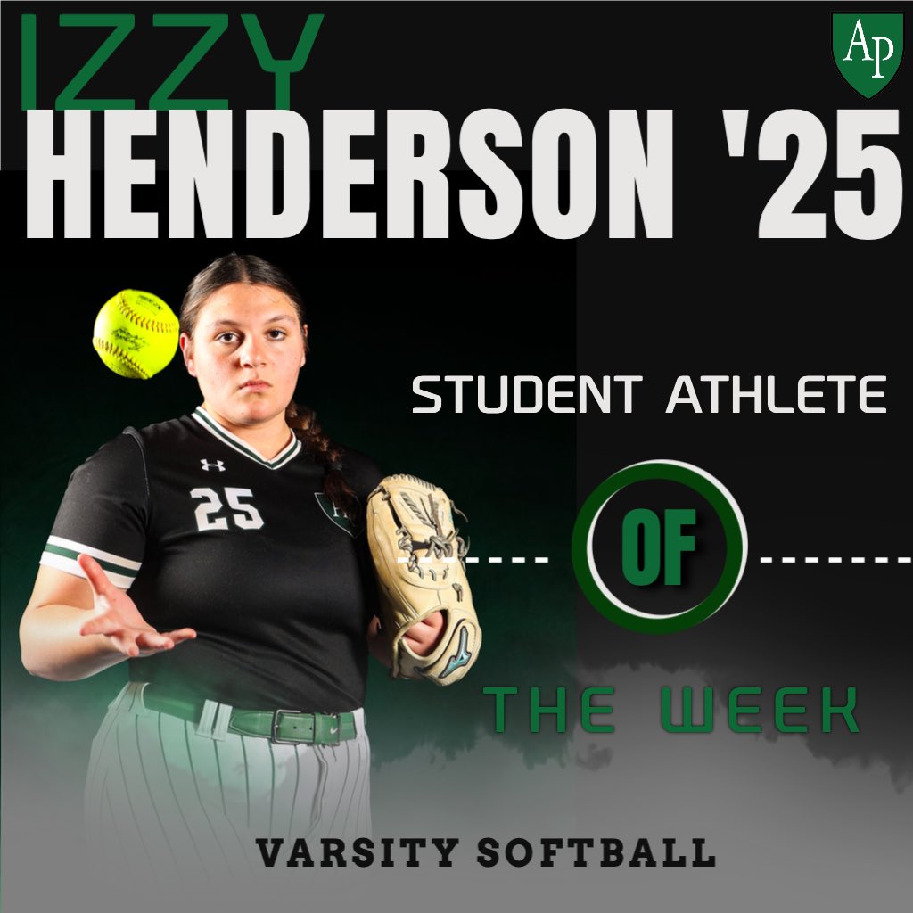 Congratulations to Izzy Henderson, on student-athlete of the week! Izzy went 4 for 4 yesterday with a single, 2 doubles, a home run and had 3 RBIs for the game. Izzy organized their autism awareness game and she is a great leader for this team! @AustinprepSB