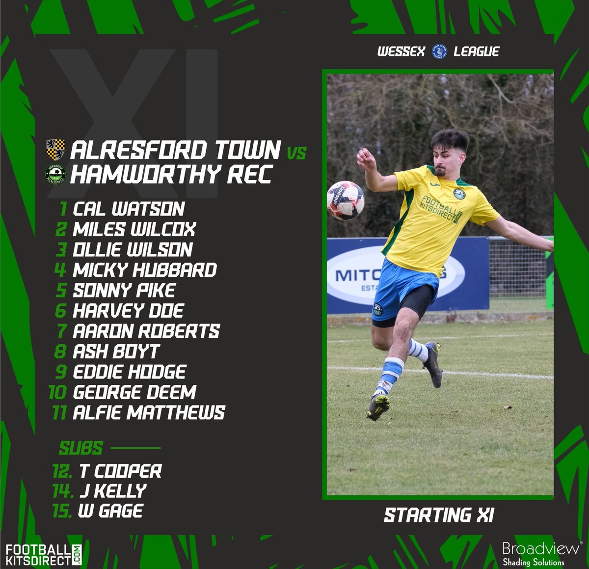 𝗦𝗧𝗔𝗥𝗧𝗜𝗡𝗚 𝟭𝟭 | 🟩

Here is our Rec line up for this evening's match against @alresford_town

#UpTheRec