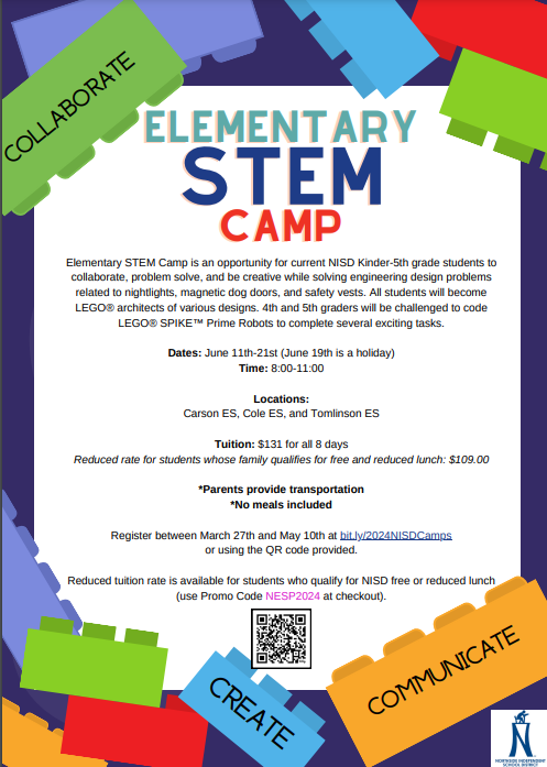 NISDElemScience's tweet photo. Do you know any @NISD K-5 students who like to get creative while collaborating to solve real-world problems? If so, check out our elementary STEM camp happening this summer! Sign up using this link: https://t.co/QfdQBnlh25 https://t.co/bEta0k5rGM