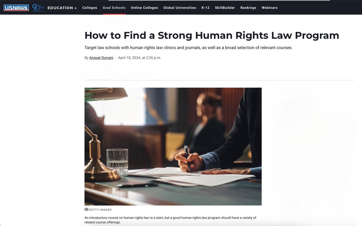 Gita Howard, human rights attorney, shares her insight on finding a strong human rights law program & the importance of these programs for students. She speaks about her time as a Human Rights Clinic intern and fellow. To read the full article, please visit the link below!