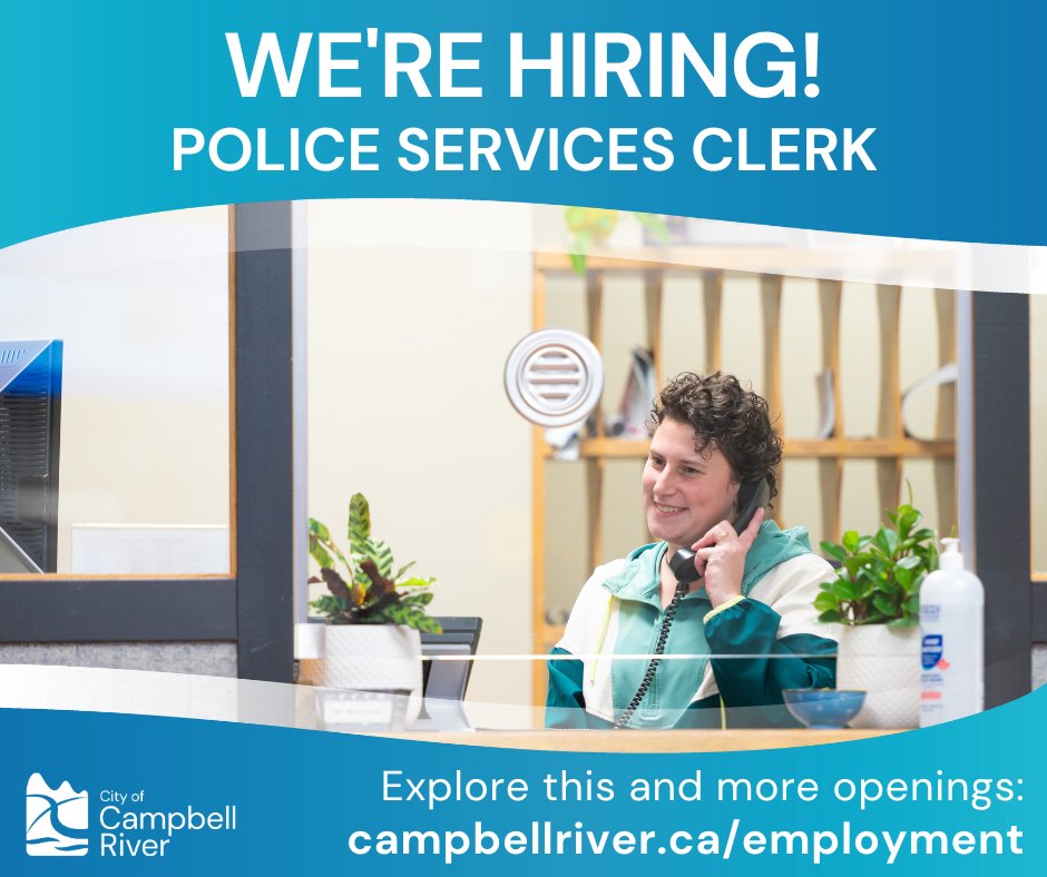 The City of Campbell River is seeking a Part Time Police Services Clerk to join their Police Services team. For information on this exciting opportunity, visit campbellriver.ca/employment This posting closes on Tuesday, May 14, 2024.