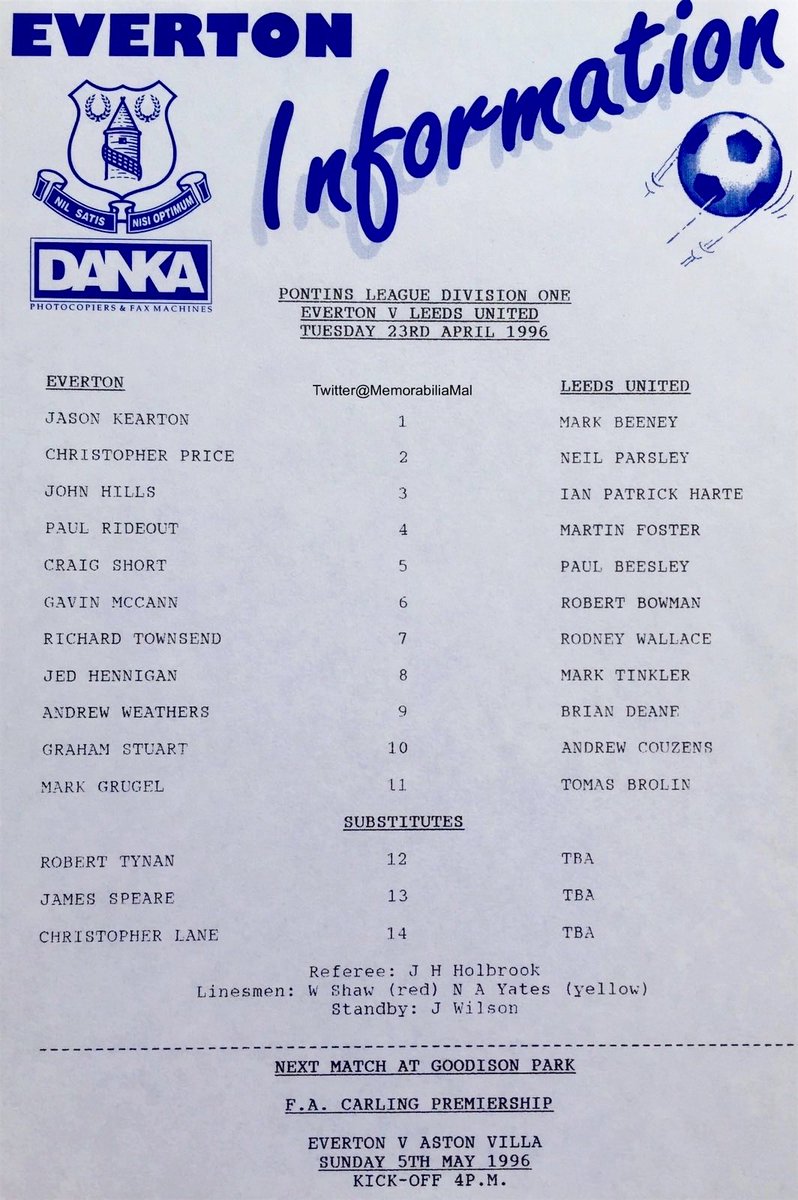 Everton 1 Leeds United 1 Central League OTD 23/4/96 John Hills & Brian Deane the scorers #EFC #LUFC