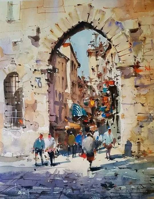 Watercolor painting by Corneliu Dragan.