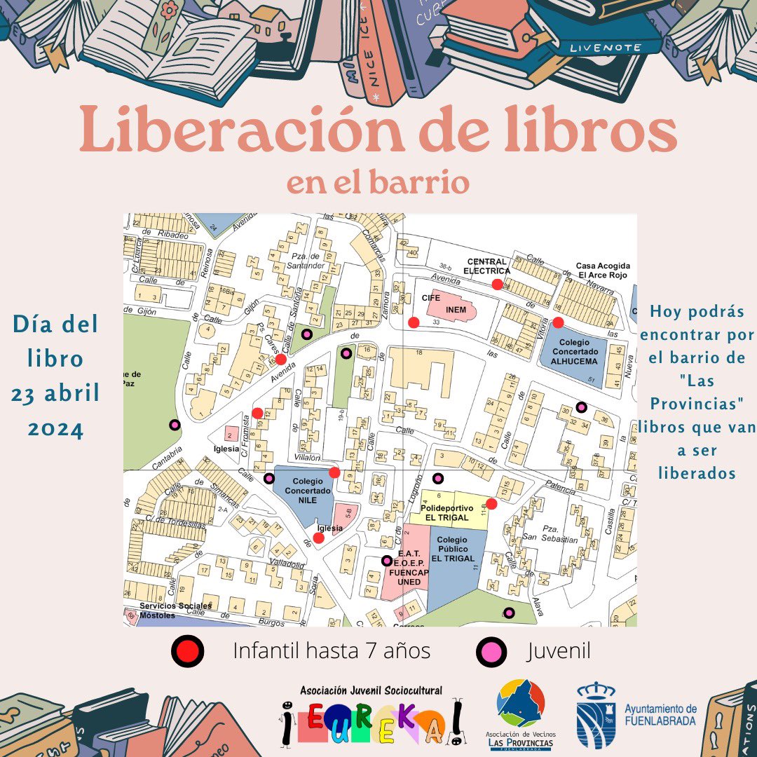 AsociEUREKA's tweet photo. 📚Feliz día del libro 📚
¿¿Estás preparad@ para encontrar los libros que hemos liberado por el barrio junto a A.vv. "Las Provincias"??
Encuéntralos, disfrútalos y… recuerda, la lectura te da vida! https://t.co/9fTXcW6YSa