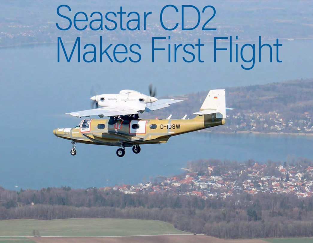 24 April 1987. First flight of the second prototype Dornier Seastar CD.2 (D-IDSW). German turboprop-powered amphibious aircraft built largely of composite materials, representing the definitive design.