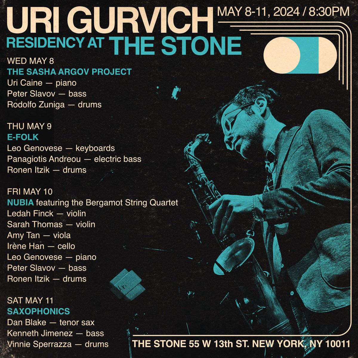 Excited to be back at The Stone, NYC, for four nights, May 8th-11th, w/ many old and new friends, 8:30p set each night, Tix at the door, hope to see you there! 🙏