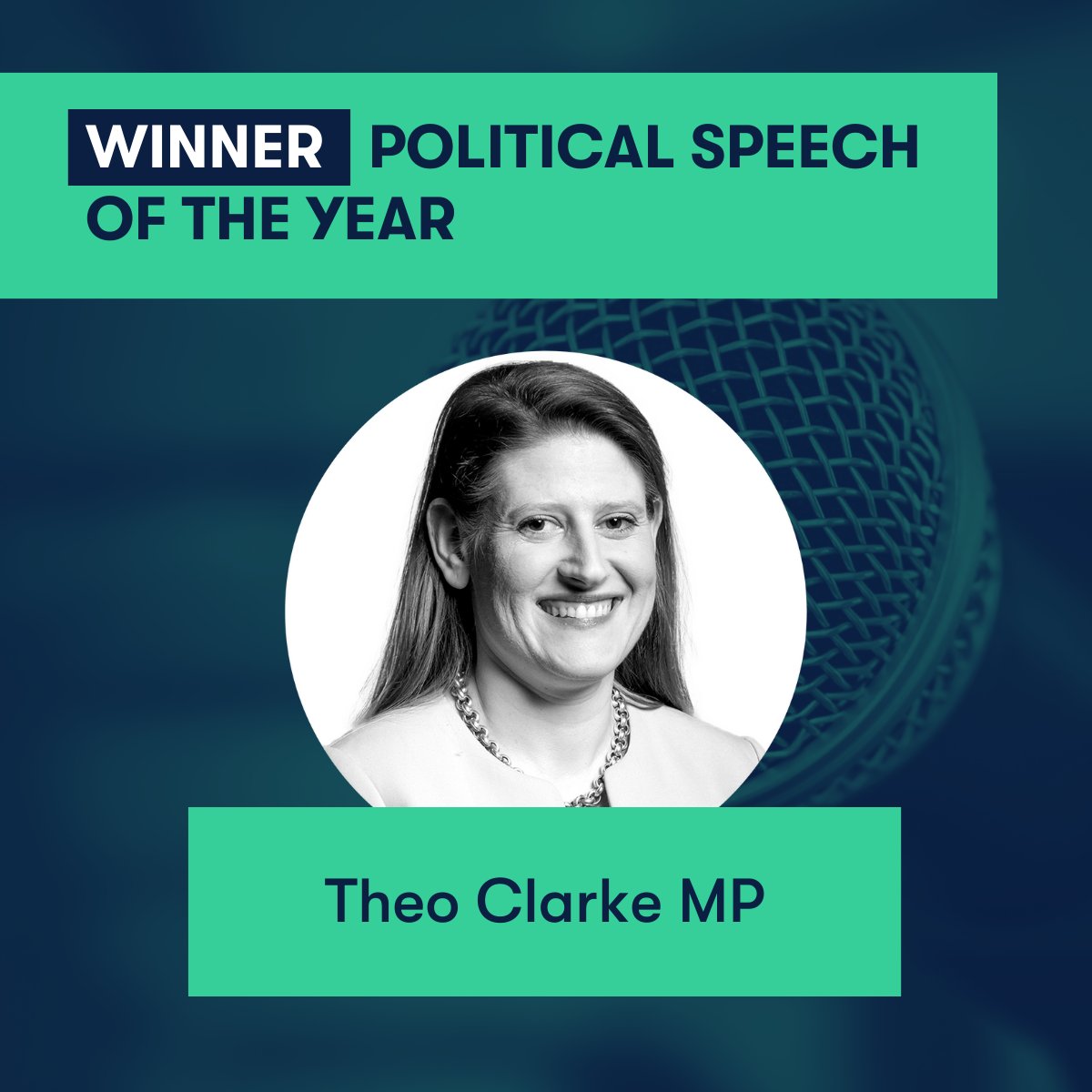 The winner of ‘Political Speech of the Year’ is Theo Clarke! Awarded for her emotional and immensely brave speech in the House of Commons about her traumatic childbirth experience. Massive congratulations, @theodoraclarke! #PagefieldParliamentarianAwards