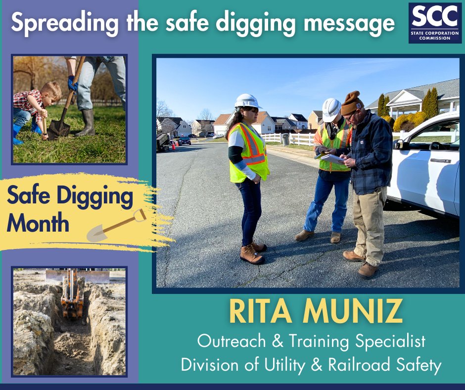 Rita Muniz, #outreach & training specialist with the SCC Division of Utility & Railroad Safety, often assists SCC #damageprevention investigators communicate with Spanish speaking excavators in the field & on the phone. scc.virginia.gov/pages/Damage-P… #NSDM #SafeDiggingMonth #DigWithCARE
