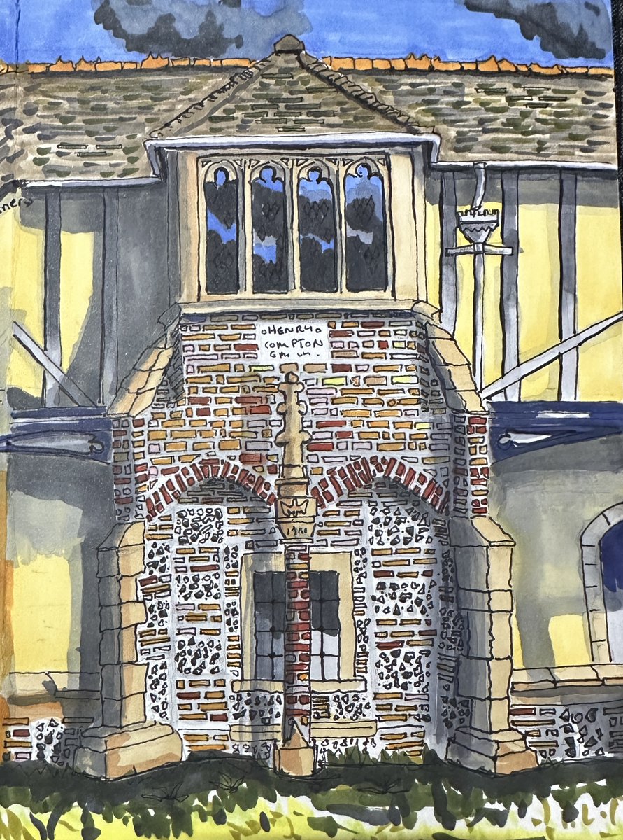 Just finished another sketch from my concertina sketchbook - this is going to be some street. Was struck by how unusual this building looked - the stairs and oriel window on the ambulatory at St. Cross Winchester.