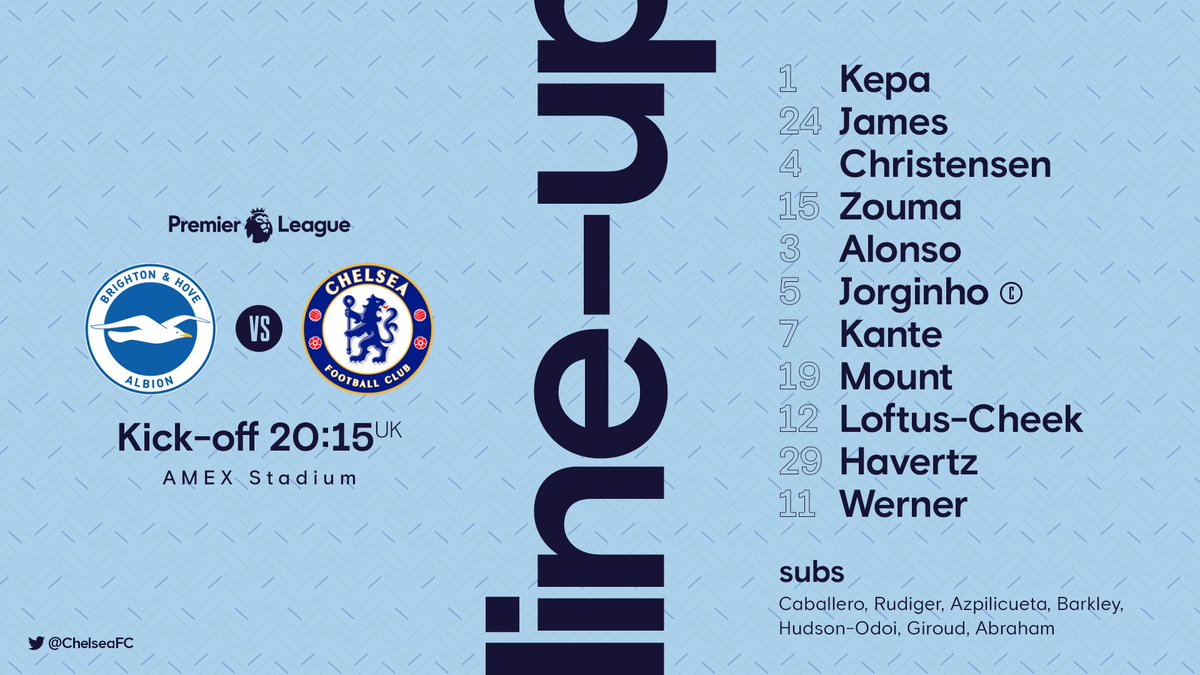 @ChelseaFC 🚨🚨Premier League debuts for @TimoWerner and @KaiHavertz29! 🙌❤️❤️

Here's our starting 11 for #BHACHE!🔥🔥