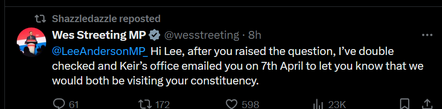 Lee will always call out dog whistle gutter politics - he says
Maybe he should keep up to date with emails too
#ToriesOut656 #SunakOut546 #GeneralElectionNow #Sunackered #ToriesUnfitToGovern #ToryScumOut
