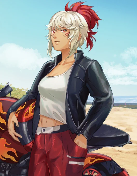 Rinkah from  Fates as a modern-day biker! 
