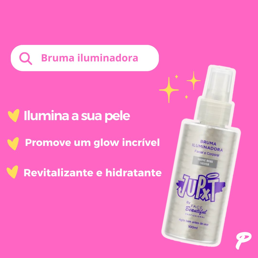 PerolasMake's tweet photo. A Bruma Iluminadora JUPXT ilumina a sua pele, promovendo um glow incrível, com aparência natural e com efeito profissional. Atua como revitalizante e hidratante, protegendo a pele contra danos externos. 🩷😍

Se é maquiagem de R$10, é Pérolas Make!🩷 https://t.co/kckEwJ3Mej