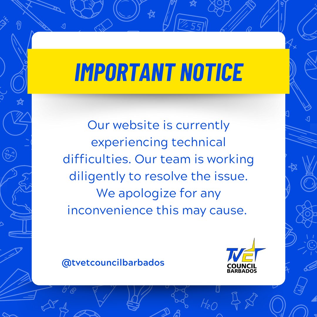 🚨 Notice: Our website is currently experiencing technical difficulties. The offices of the Council can still be contacted via email or phone at office@tvetcouncil.com.bb or +1 246 434-3790.