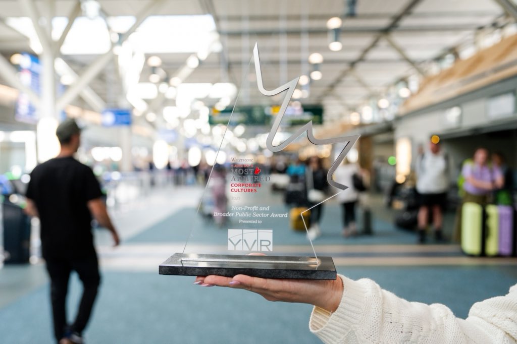 YVR has been recognized by @waterstonehc as having one of Canada's Most Admired Corporate Cultures! The award is a testament to the dedication, passion and commitment each member of our team brings every day.