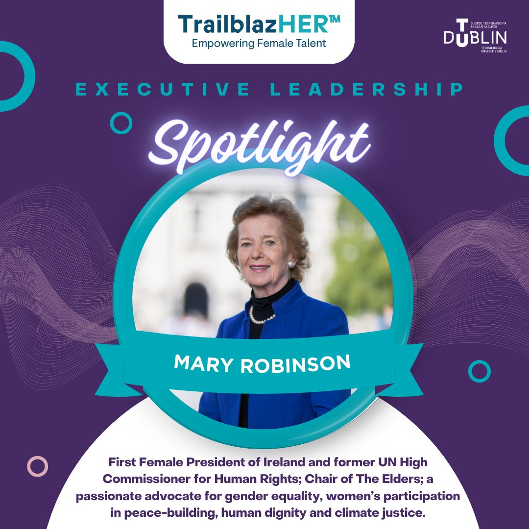 TrailblazHER Tuesday 🌟 
Mary Robinson, Ireland's first female President. Her journey from the classrooms of Trinity College to the hallways of the United Nations tells a story of relentless pursuit of equality and justice. 
#TrailblazHERTuesday #FemaleLeader #MaryRobinson