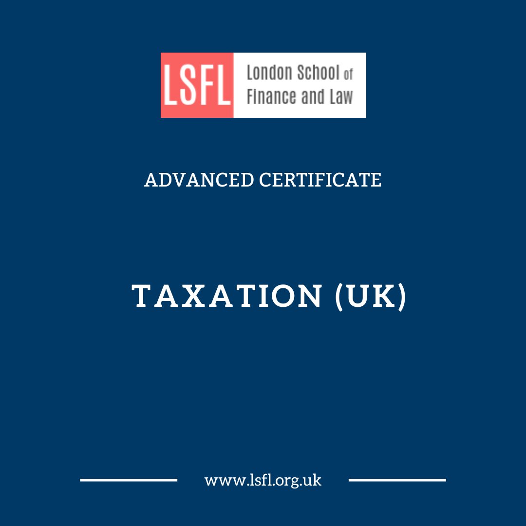 Study "Taxation (UK)" at London School of Finance and Law!
Course length: 6 months
Read more about the advanced certificate: courses.lsfl.org.uk/taxation-uk/
You may be eligible for tuition funding.
#Education #CPD #Accounting #Taxation #TaxLaw #TaxTwitter
<a href="/LSFL_ProfDev/">London School of Finance and Law</a> <a href="/MyTaxesPlus/">My Taxes Plus</a>