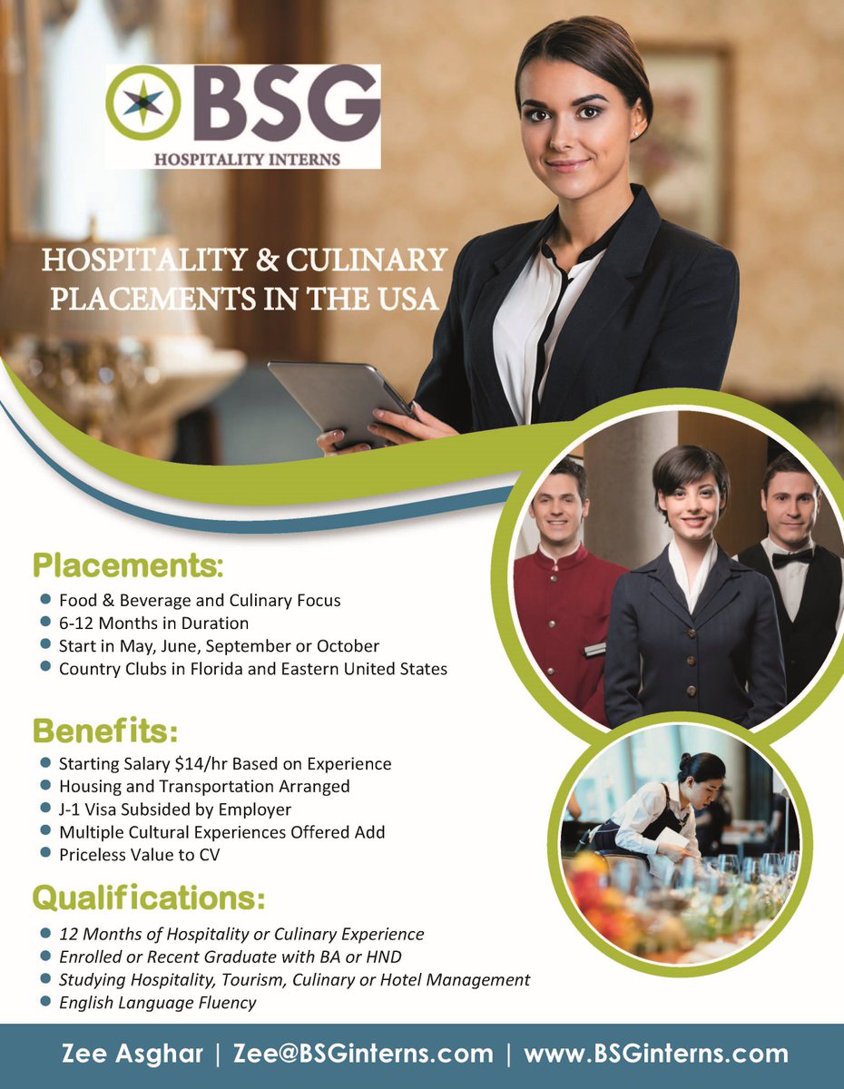 Check out these opportunities with BSG Hospitality Interns in the USA - opportunities also available in New Zealand. #jobfairy