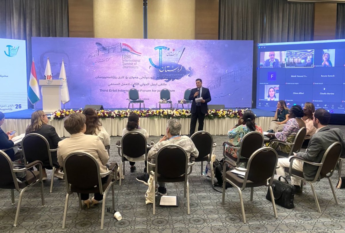 Today on 23/4/2024 we participated in 3rd International Meeting of Journalists organized by Kurdistan Union of Journalists& IFJ Gender Committee. We highlighted strides in journalism & KRG's human rights plan, emphasized commitment to press freedom & laws safeguarding journalists