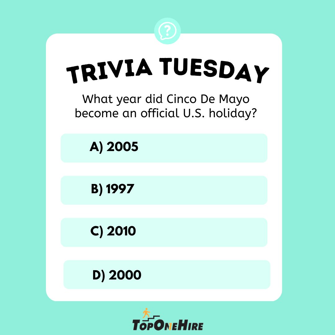 Happy Tuesday! Comment your guess below!

#TuesdayTrivia #CommentBelow #TopOneHire