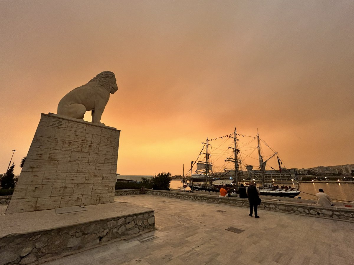 The sky over Piraeus right now. And that ship is the Belem, that will bring the Olympic flame to Paris.